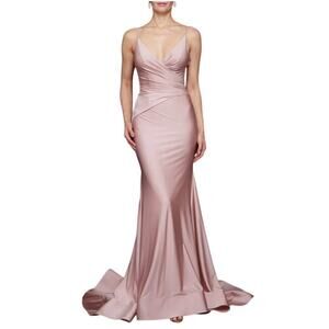 Terani Couture Formal Gown 8 Blush Pink Jersey Knit Mermaid Evening Dress Bride